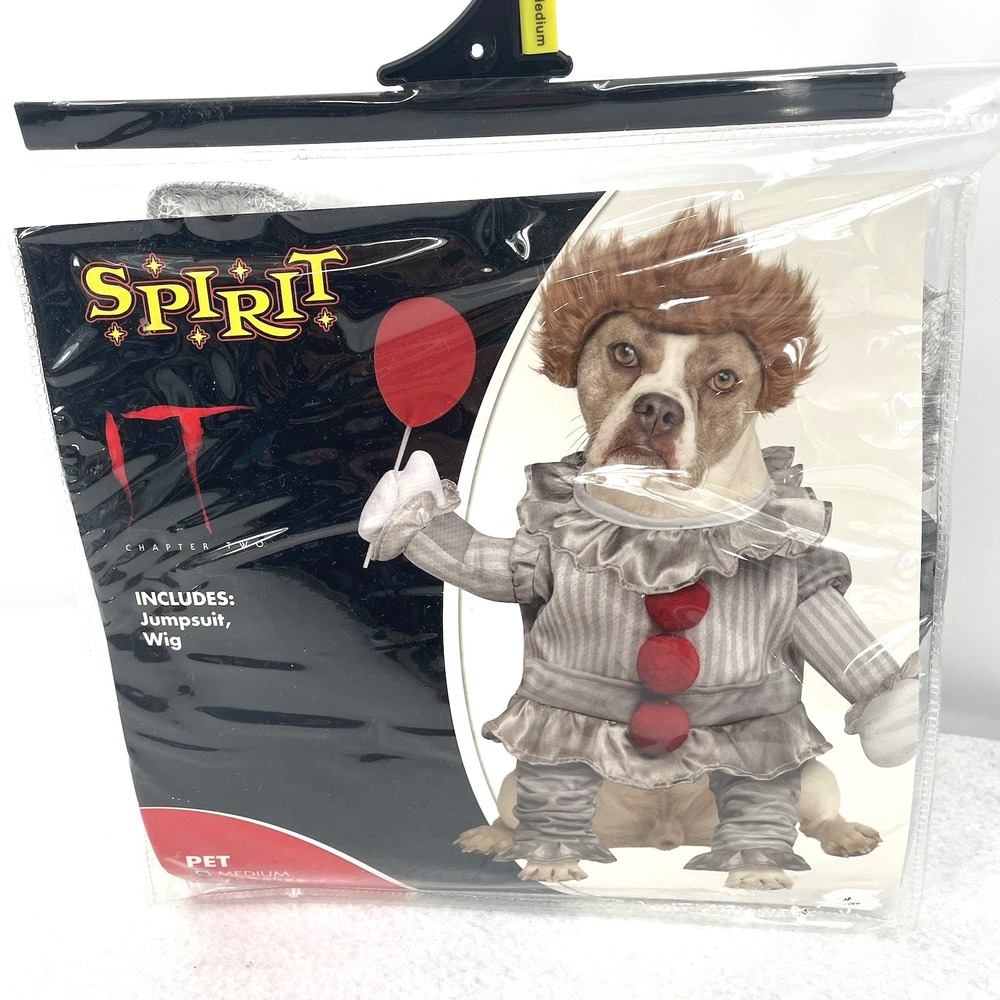 Spirit Halloween "IT" Dog Pet Costume Wig Balloon ‎ Jumpsuit Pennywise Clown Med